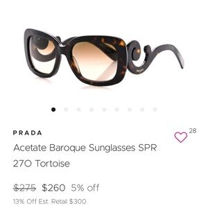 Prada Brown Acetate Baroque Sunglasses SPR 27O Tortoise LIKE NEW
